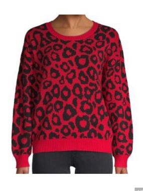 BCBG MAXAZRIA Red Leopard Print Sweater